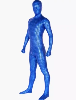 Morph Suit Silver Fish Pattern Zentai Suit Full Body Shiny Metallic Bodysuit
