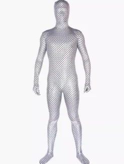 Morph Suit Silver Fish Pattern Zentai Suit Full Body Shiny Metallic Bodysuit