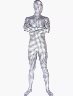 Morph Suit Silver Fish Pattern Zentai Suit Full Body Shiny Metallic Bodysuit