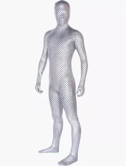 Morph Suit Silver Fish Pattern Zentai Suit Full Body Shiny Metallic Bodysuit