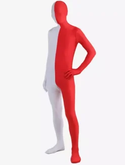 Morph Suit White and Red Lycra Spandex Zentai Suit Unisex Full Body Suit