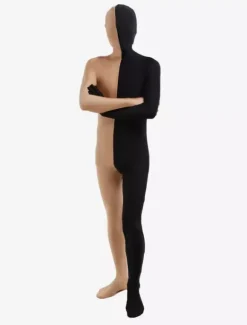 Morph Suit Black and Fleshcolor Lycra Spandex Fabric Zentai Suit Unisex Full Body Suit