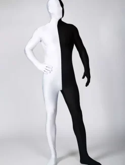 Morph Suit Black and White Two Tone Lycra Spandex Zentai Suit Unisex Full Body Suit
