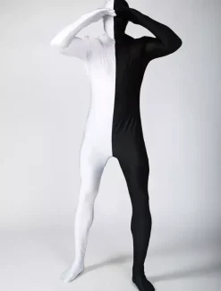 Morph Suit Black and White Two Tone Lycra Spandex Zentai Suit Unisex Full Body Suit