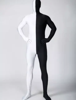 Morph Suit Black and White Two Tone Lycra Spandex Zentai Suit Unisex Full Body Suit