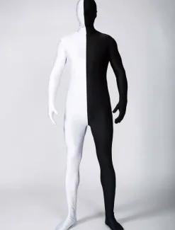 Morph Suit Black and White Two Tone Lycra Spandex Zentai Suit Unisex Full Body Suit