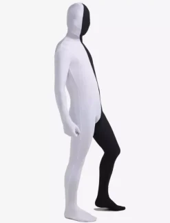 Morph Suit Black and White Two Tone Lycra Spandex Zentai Suit Unisex Full Body Suit