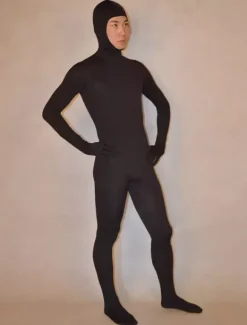 Morph Suit Black Zentai Suit Lycra Spandex Bodysuit with Face Opened