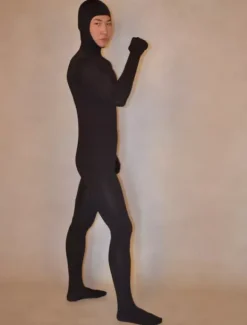 Morph Suit Black Zentai Suit Lycra Spandex Bodysuit with Face Opened