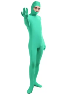 Morph Suit Green Lycra Spandex Fabric Catsuit with Face Opened Men's Body Suit