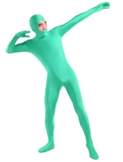 Morph Suit Green Lycra Spandex Fabric Catsuit with Face Opened Men's Body Suit