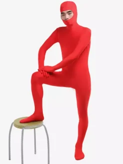 Morph Suit Red Lycra Spandex Fabric Catsuit with Face Opened Men's Body Suit