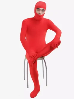 Morph Suit Red Lycra Spandex Fabric Catsuit with Face Opened Men's Body Suit
