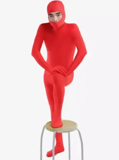Morph Suit Red Lycra Spandex Fabric Catsuit with Face Opened Men's Body Suit