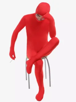 Morph Suit Red Lycra Spandex Fabric Catsuit with Face Opened Men's Body Suit