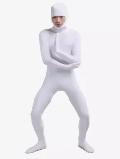Morph Suit White Lycra Spandex Catsuit with Face Opened Unisex Full Body Suit