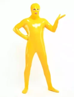 Morph Suit Yellow Unisex Open Mouth And Eyes Designed PVC BodySuit Clothes Costumes