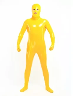 Morph Suit Yellow Unisex Open Mouth And Eyes Designed PVC BodySuit Clothes Costumes
