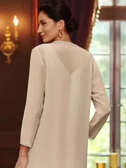 Mother Dress Designed Neckline Long Sleeves Two-piece Sequins Ankle-Length Wedding Guest Dresses