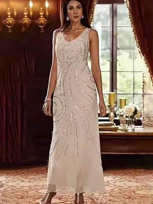 Mother Dress Designed Neckline Long Sleeves Two-piece Sequins Ankle-Length Wedding Guest Dresses