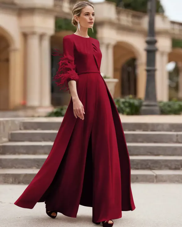Mother Dress Designed Neckline 3/4 Length Sleeves Jumpsuit Beaded Wedding Guest Dresses