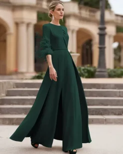 Mother Dress Designed Neckline 3/4 Length Sleeves Jumpsuit Beaded Wedding Guest Dresses
