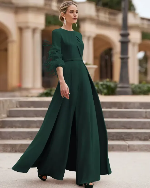 Mother Dress Designed Neckline 3/4 Length Sleeves Jumpsuit Beaded Wedding Guest Dresses