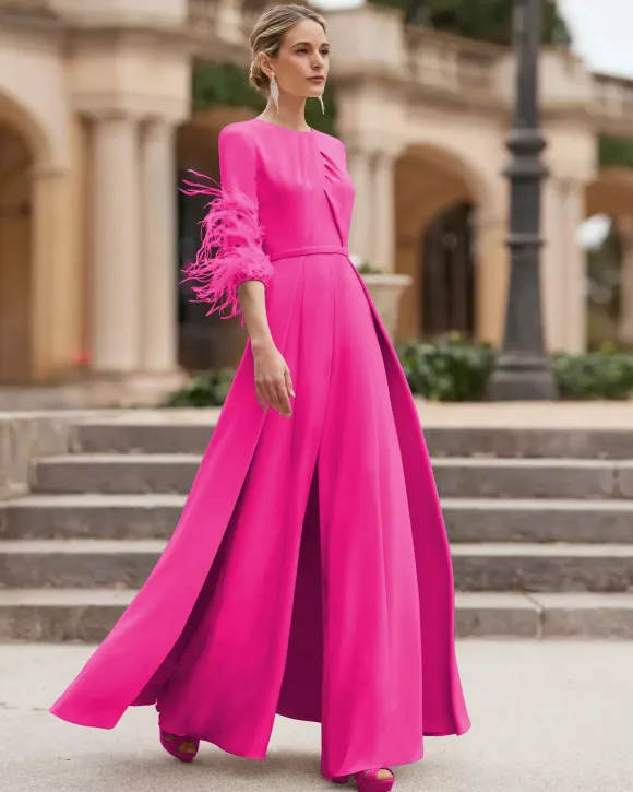 Mother Dress Designed Neckline 3/4 Length Sleeves Jumpsuit Beaded Wedding Guest Dresses