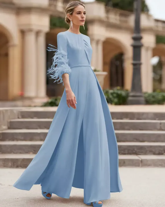 Mother Dress Designed Neckline 3/4 Length Sleeves Jumpsuit Beaded Wedding Guest Dresses