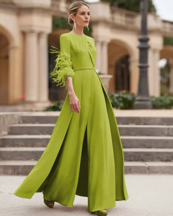 Mother Dress Designed Neckline 3/4 Length Sleeves Jumpsuit Beaded Wedding Guest Dresses