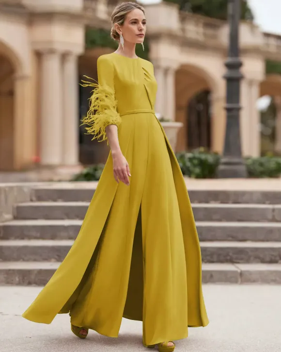 Mother Dress Designed Neckline 3/4 Length Sleeves Jumpsuit Beaded Wedding Guest Dresses