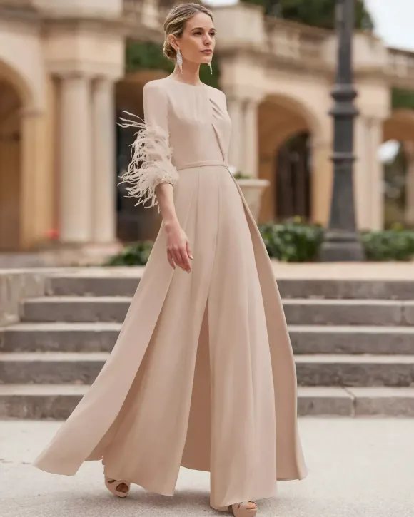 Mother Dress Designed Neckline 3/4 Length Sleeves Jumpsuit Beaded Wedding Guest Dresses