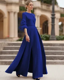 Mother Dress Designed Neckline 3/4 Length Sleeves Jumpsuit Beaded Wedding Guest Dresses