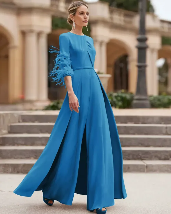 Mother Dress Designed Neckline 3/4 Length Sleeves Jumpsuit Beaded Wedding Guest Dresses
