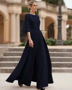 Mother Dress Designed Neckline 3/4 Length Sleeves Jumpsuit Beaded Wedding Guest Dresses