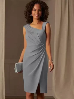 Mother Dress Designed Neckline Sleeveless A-Line Pleated Wedding Guest Dresses