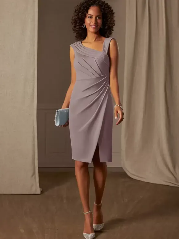 Mother Dress Designed Neckline Sleeveless A-Line Pleated Wedding Guest Dresses