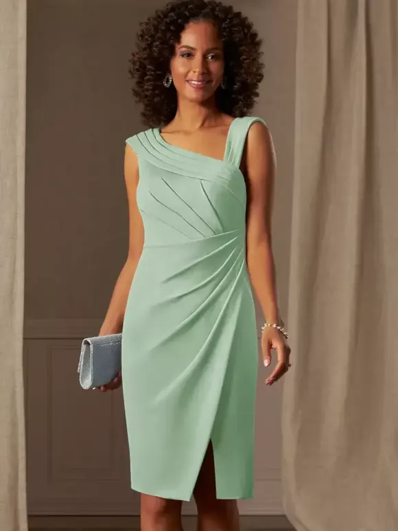 Mother Dress Designed Neckline Sleeveless A-Line Pleated Wedding Guest Dresses