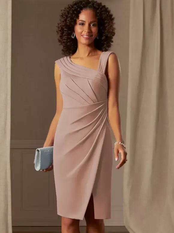 Mother Dress Designed Neckline Sleeveless A-Line Pleated Wedding Guest Dresses