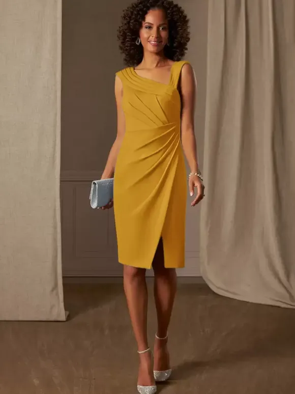 Mother Dress Designed Neckline Sleeveless A-Line Pleated Wedding Guest Dresses