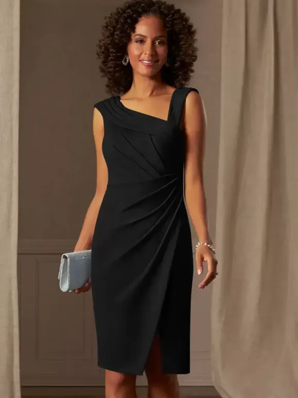 Mother Dress Designed Neckline Sleeveless A-Line Pleated Wedding Guest Dresses