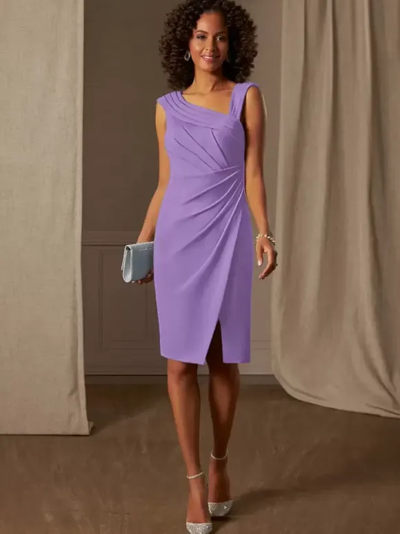 Mother Dress Designed Neckline Sleeveless A-Line Pleated Wedding Guest Dresses