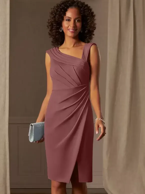 Mother Dress Designed Neckline Sleeveless A-Line Pleated Wedding Guest Dresses
