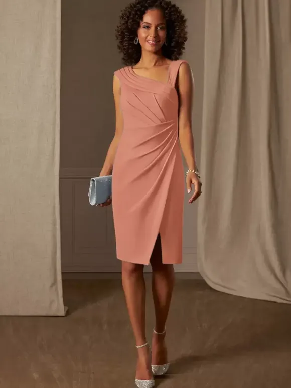 Mother Dress Designed Neckline Sleeveless A-Line Pleated Wedding Guest Dresses