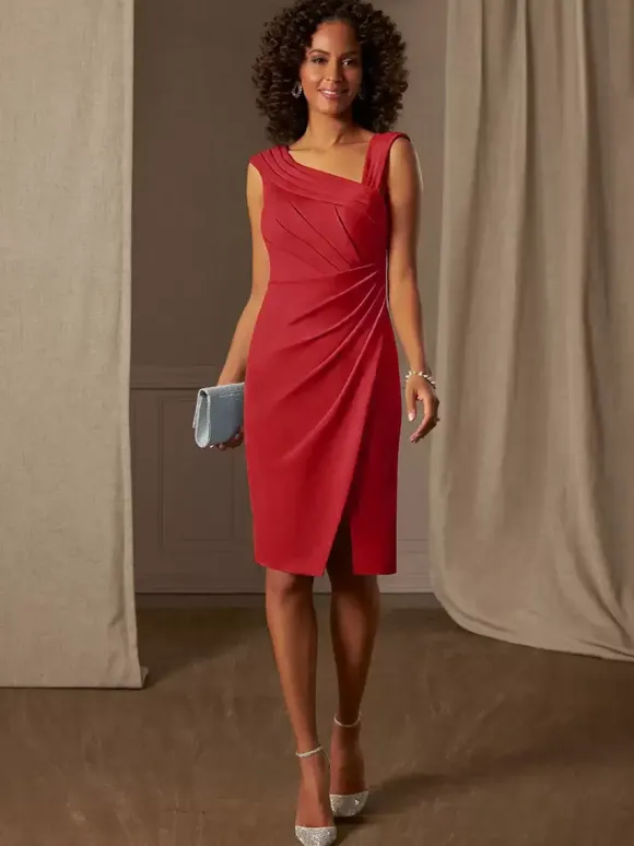 Mother Dress Designed Neckline Sleeveless A-Line Pleated Wedding Guest Dresses