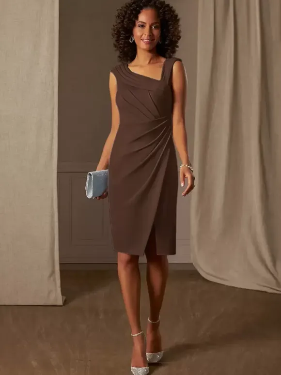 Mother Dress Designed Neckline Sleeveless A-Line Pleated Wedding Guest Dresses