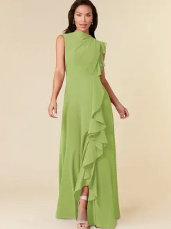 Mother Dress High Collar Sleeveless A-Line Pleated Wedding Guest Dresses