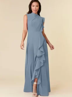Mother Dress High Collar Sleeveless A-Line Pleated Wedding Guest Dresses
