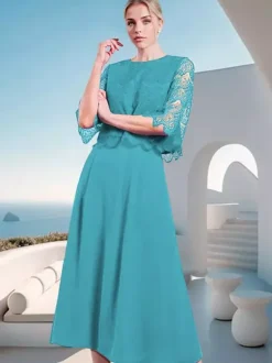 Mother Dress Jewel Neck Half Sleeves A-Line Lace Wedding Guest Dresses