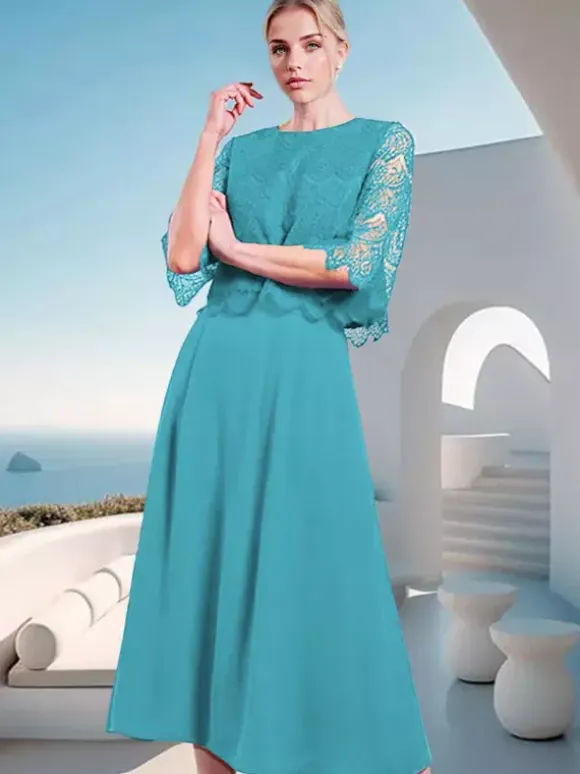 Mother Dress Jewel Neck Half Sleeves A-Line Lace Wedding Guest Dresses